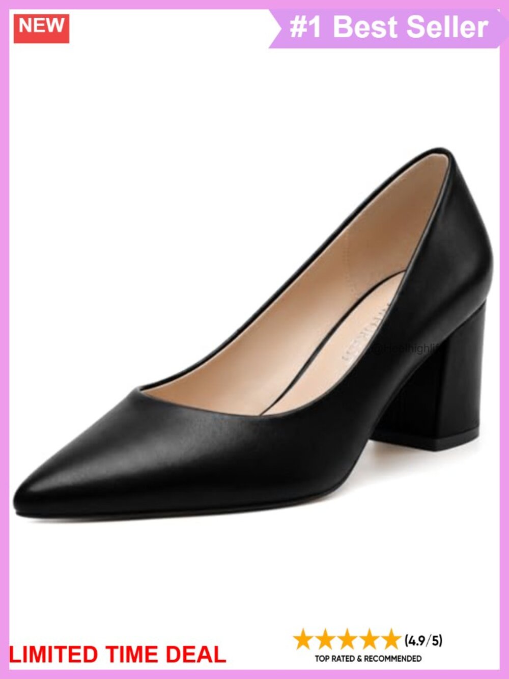 Women's Chunky Block Heel Pumps Pointed Toe Slip On Dress Shoes Work Party